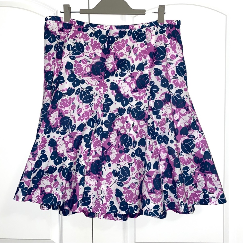 Garnet Hill fit & flare layered purple & blue floral skirt cotton size 18